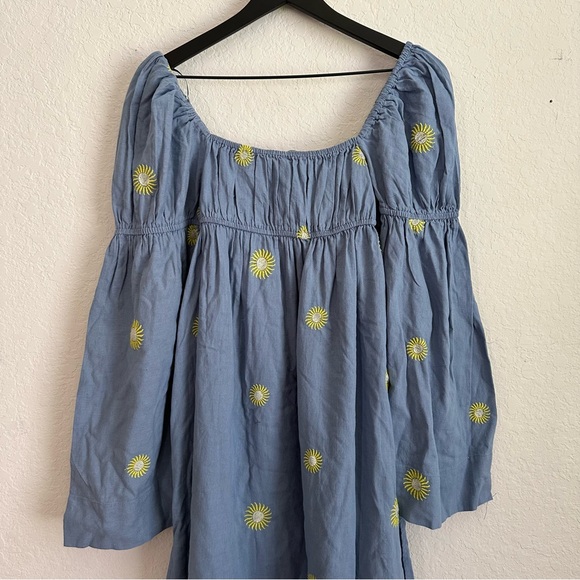 FREE PEOPLE Emory Cotton Linen Embroidered Midi Dress Puff Sleeve - Picture 6 of 6